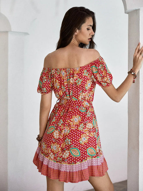 'Hira' Printed Short Sleeve Mini Dress - Celes Fashion